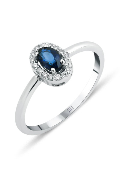 Safir Oval Yüzük - Beyaz Altın
