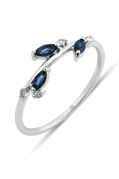 Safir Markiz Yüzük - Beyaz Altın